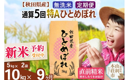《予約受付》《定期便9ヶ月》令和7年産 【無洗米】通算5回特A 秋田県産ひとめぼれ 計10kg (5kg×2袋) お届け周期調整 隔月もOK【2025年11月中出荷予定】 2240705 - 秋田県由利本荘市