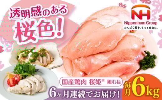 【全6回定期便】桜姫 鶏むね 計6kg（2kg×3パック）《厚真町》【東日本フード株式会社】 桜姫 国産鶏肉 鶏肉 鶏 とり肉 ムネ むね肉 鶏むね 冷凍 北海道 [AXBM018]