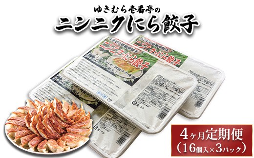 【4ヶ月定期便】ゆきむら壱番亭のニンニクにら餃子3パック(48個入り) ※離島への配送不可 2238442 - 茨城県土浦市