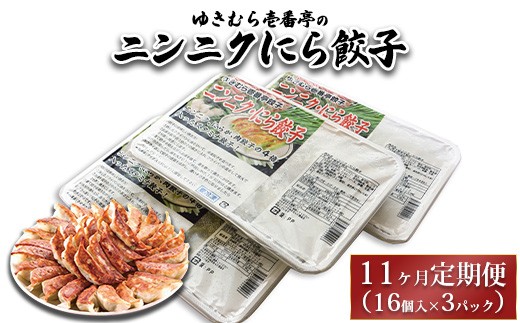 【11ヶ月定期便】ゆきむら壱番亭のニンニクにら餃子3パック(48個入り) ※離島への配送不可 2238449 - 茨城県土浦市