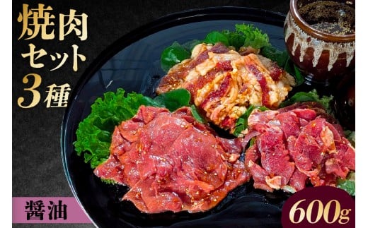 焼肉セット 3種 （醤油）【 味付け 醤油 簡単 600g BBQ バーベキュー 牛モモ 牛カルビ 牛ウデ 小分け 冷凍保存 】 2283176 - 東京都渋谷区