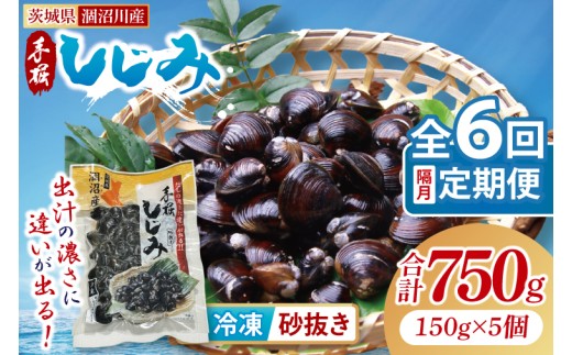 【全6回隔月定期便】茨城県涸沼川産 だしの濃さに違いが出る！手掘しじみ（砂抜き）150g×５個（750g）【涸沼川 シジミ オルニチン 味噌汁 スープ 茨城県 水戸市】（MS-5）