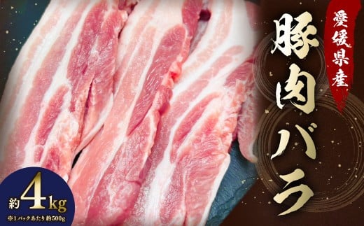 【愛媛県産】 豚肉 バラ 500gずつ小分け 約4kg （796）