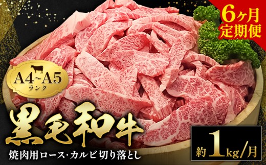 黒毛和牛 焼肉 ロース カルビ 切り落とし 1kg A4 ～ A5 ランク 6ヶ月定期便 《お申し込み月の翌月から出荷開始(土日祝除く)》ランプ ミスジ イチボ 特上 ミシュラン 国産 肉 牛肉 黒牛 天草 苓北 熊本 産地直送 送料無料