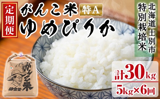 【E7037】＜令和7年産 先行予約！＞《定期便・全6回》田舎塾特別栽培米「がんこ米ゆめぴりか」(5kg×6回・計30kg) 【2025年10月中旬以降順次発送】 米 お米 白米 北海道産 北海道米 ゆめぴりか 特A 一等級 ごはん おこめ コメ 単一原料米 定期便 【田舎塾】