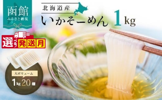 【12月発送】いか そーめん 国産 1kg 20柵 北海道産 函館名物 鮮度抜群 イカ刺し 刺身 甘み 歯ごたえ 新鮮 急速冷凍 専用醤油だれ付 カット済 フィルムシート包装 ごはんのお供 酒の肴 いか納豆 いかキムチ 北海道 函館市 送料無料_HD227-001-12
