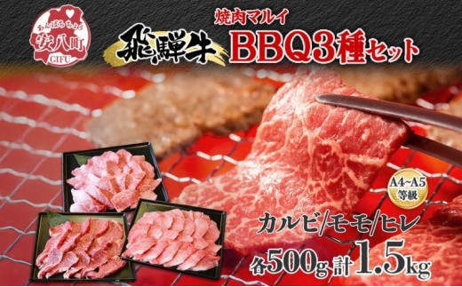 [№5331-0238]焼肉マルイ 飛騨牛BBQセット 約1.5kg セット カルビ ヒレ肉 モモ肉 お肉 肉 お家で簡単 本格 国産 国産牛 牛 牛肉 和牛 秘伝のたれ タレ付き 焼くだけ簡単 お取り寄せグルメ 送料無料 岐阜県 安八町