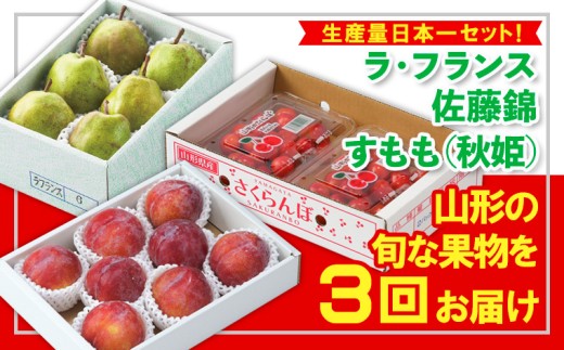 【定期便3回】☆フルーツ王国山形☆生産量日本一セット！『ラ・フランス、佐藤錦、すもも(秋姫)』 FY25-315