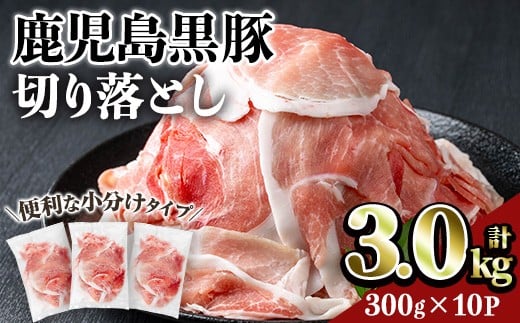 鹿児島黒豚切り落とし(計3kg・300g×10P) 豚肉 黒豚 切り落とし 【居食肉】A833