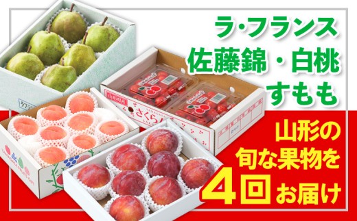 【定期便4回】☆フルーツ王国山形☆『ラ・フランス、佐藤錦、白桃、すもも』 FY25-318