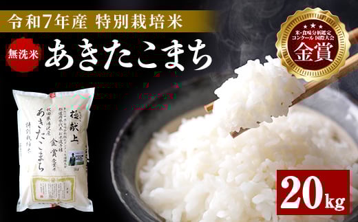 令和7年産 新米 無洗米 あきたこまち 20kg ( 5kg ×4 ) 精米 白米 農家直送 受賞歴多数 特別栽培米 自然由来の漢方栽培 【渡部 浩見】[O4-2101]