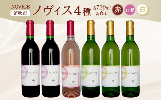ワイン NOVICE ノヴィス 4種 6本 720ml セット シュールリー 甲州 甲州 ベーリーA ロゼ 白 赤 白ワイン 赤ワイン 甲州ワイン 山梨 お酒 飲み比べ フルボトル 日川中央葡萄酒 送料無料 山梨県 笛吹市 177-7-34