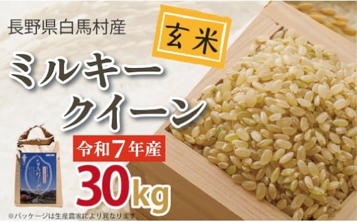 ＜令和7年産＞ 新米 先行予約 ミルキークイーン＜玄米＞30kg /長野県白馬村 信州 2025年産 米 お米 ご飯 ごはん 送料無料【B0030142】