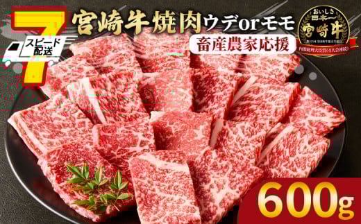[畜産農家応援][宮崎牛 赤身焼肉 1パック(600g)]7営業日以内に順次出荷 [ 国産 黒毛和牛 牛肉 牛 精肉 スライス 赤身スライス ウデ肉 モモ肉 4等級以上 ブランド牛 赤身 旨味 贈答品 ギフト 贈り物 プレゼント 化粧箱 グルメ ミヤチク 宮崎県 国富町 ]