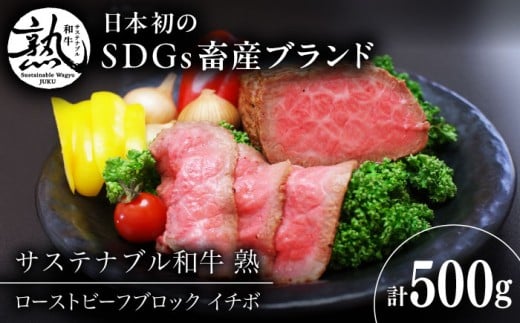 サステナブル和牛 熟 ローストビーフブロック(イチボ) 500g | サステナブル 和牛 ローストビーフ ブロック いちぼ 希少部位 お祝い 贈り物 ギフト 贈答 国産 SDGs 島根県雲南市/株式会社熟豊ファーム [AIAT010]