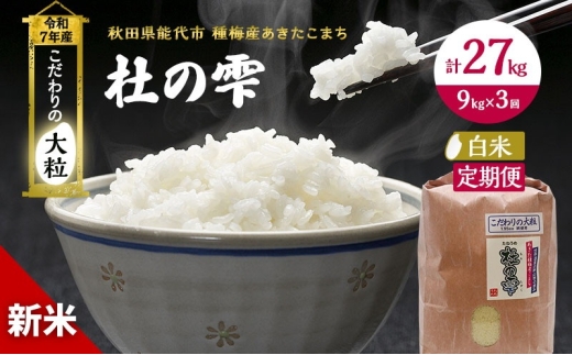令和7年産 新米 米 お米 《定期便3ヶ月》【白米】秋田県産 あきたこまち あきた種梅産こまち 杜の雫 こだわりの大粒 9kg×3回 合計27kg 