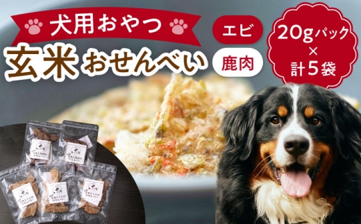 [ペット用おやつ] [無添加] 玄米×エビ&鹿肉のミックスおやつセット (計5個) 多治見市 / こなき屋 国産 犬用 おせんべい おやつセット 