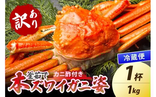 【大好評！カニ酢付き】訳あり！釜茹で！特大本ずわいがに姿 1kg×1杯　YK00484