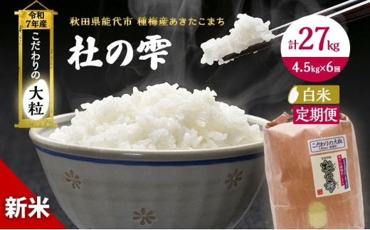 令和7年産 新米 米 お米 《定期便6ヶ月》【白米】秋田県産 あきたこまち あきた種梅産こまち 杜の雫 こだわりの大粒 4.5kg×6回 合計27kg 