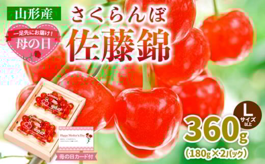一足先にお届け![母の日]さくらんぼ佐藤錦360gLサイズ以上(180g×2パック) [令和8年産先行予約]FS25-013