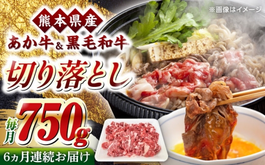 【全6回定期便】熊本県産 くまもと黒毛和牛 あか牛 ミックス 切り落とし 750g 牛肉【熊本県畜産農業協同組合】 [YAD037] 2241030 - 熊本県山都町