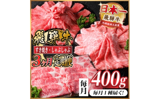＜毎月定期便＞レビューキャンペーン実施中!飛騨牛　厳選すき焼き・しゃぶしゃぶ用　定期便400g全3回【4072789】 2243131 - 岐阜県羽島市