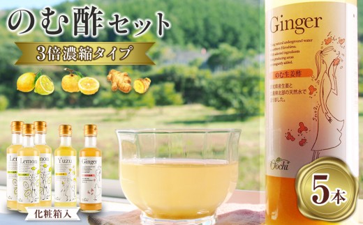 のむ酢セット（檸檬・柚子・生姜）【化粧箱入】5本＜のむ檸檬酢（3倍濃縮タイプ）200ml×3本・のむ柚子酢（3倍濃縮タイプ）200ml×1本・のむ生姜酢（3倍濃縮タイプ）200ml×1本）＞ 2047333 - 広島県広島市