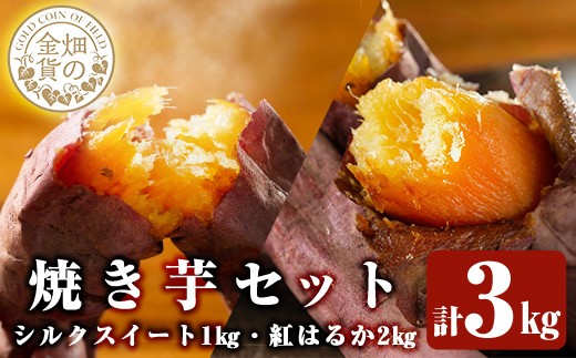 a0001-BS3 冷凍焼き芋!畑の金貨・やきいもセット(紅はるか2kg・シルクスイート1kg)計3kg[甘いも販売所]姶良市 焼き芋 訳あり やきいも スイーツ さつまいも 熟成