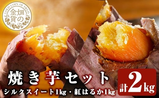 a0001-BS2 冷凍焼き芋！畑の金貨・やきいもセット(紅はるか1kg・シルクスイート1kg)計2kg【甘いも販売所】姶良市 焼き芋 訳あり やきいも スイーツ さつまいも 熟成