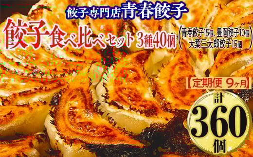 【定期便9ヶ月】餃子専門店青春餃子 餃子食べ比べセット 3種40個（青春餃子15個、豊岡餃子10個、大葉三太郎餃子15個）（計360個） 2244544 - 茨城県常総市