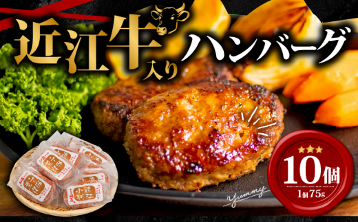 【10月発送】 近江牛 入り ハンバーグ 75g×10個 750g 冷凍 ギフト 肉 お取り寄せ はんばーぐ 黒毛和牛 贈答用 ごはんのお供 三大和牛 近江小判 惣菜 ブランド おかず 贈り物 自宅用 滋賀県 竜王町 岡喜 ふるさと納税 神戸牛 松阪牛 に並ぶ 日本三大和牛