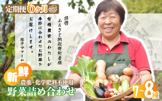 ＜6ヵ月定期便＞旬の野菜詰め合わせ7種~8種 | 野菜 定期便 季節の野菜 旬の野菜 新鮮野菜 産地直送 栽培期間中農薬不使用 有機 オーガニック フレッシュ セット 詰め合わせ サラダ 料理 炒め物 煮物 スムージー 旬 おいしい 安全 安心 お取り寄せ ギフト おすすめ 3回 6回 12回 世界農業遺産 埼玉県 所沢市 1516071 - 埼玉県所沢市