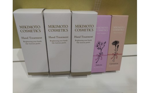 1855 ミキモト コスメティックス　ハンドクリーム5点セット　ミキモトクループ 御木本製薬 伊勢志摩産真珠成分 超純水 ハンドクリーム 無香料 桜 カーネーション うるおい みずみずしい なじみやすい ハリ・弾力チューブタイプ保護膜 透明感