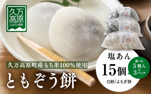 【よもぎ餅15個】ともぞう餅【塩あん15個】5個入３パック 白餅 よもぎ餅 選べるセット｜愛媛県 久万高原町 手作り 餅 もち 塩あん よもぎ スイーツ 和菓子 正月 雑煮 ぜんざい きな粉餅 甘くない 昔ながらの味  2197188 - 愛媛県久万高原町
