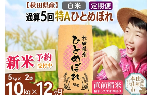 《予約受付》《定期便12ヶ月》令和7年産 【白米】通算5回特A 秋田県産ひとめぼれ 計10kg (5kg×2袋) お届け周期調整 隔月もOK【2025年11月中出荷予定】 2246432 - 秋田県由利本荘市
