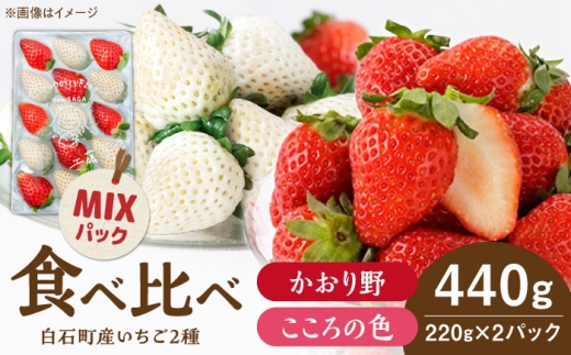 【R8年1月以降発送】こころの色×かおり野ミックス 紅白いちごセット 計440g（220g×2パック） 【Strawberryfarm-K】 紅白いちご 希少 いちご 果物 フルーツ かおり野 セット [IBJ028] [IBJ028]