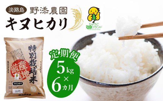 【定期便】野添農園のキヌヒカリ 5kgｘ6ヶ月「ひょうご安心ブランド」精米 白米 お米