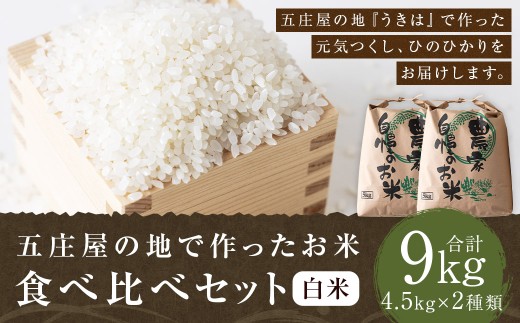 【特Aランク米】五庄屋の地で作ったお米 食べ比べセット 白米 (元気つくし 4.5kg・ひのひかり 4.5kg) 計9kg