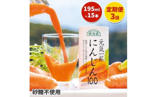 [定期便／3ヶ月] 果汁100% 元気一杯 にんじん100 195g×15本×3回 (計45本) 順造選｜無添加 無塩 健康 人参 ジュース ドリンク カロテン 長期保存 [0462]