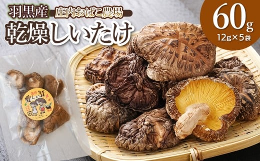 羽黒産 乾燥しいたけ 60g(12g×5)　山形県鶴岡市 農事組合法人 庄内おばこ農場 K-710　椎茸