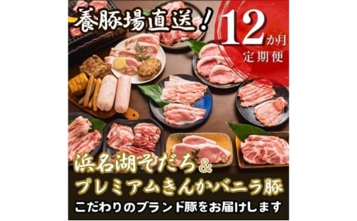 とんきい自慢の豚肉定期便【12か月】毎月お届け！豚肉 浜名湖そだち プレミアムきんかバニラ豚【配送不可：離島】しゃぶしゃぶ すき焼き BBQ　焼き肉 食べ比べ セット 浜松市 [№5360-0723]