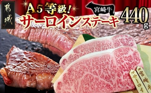 宮崎牛(A5)サーロインステーキ220g×2枚_MA-7701_(都城市) A5ランク サーロインステーキ(220g×2枚セット) ステーキソース(2個) あらびきコショウ(2個) ブランド牛肉 最高等級 5等級 ギフト 贈答用