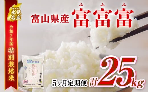【特別栽培米】 〈5ヶ月定期便〉令和7年産 富山県産特別栽培米 富富富5kg　｜　ふふふ 富富富 定期便 5ヶ月 毎月 25kg お米 白米 精米 氷見 富山 米 国産 特別栽培 5kg エコファーマー 数量限定 期間限定 プレミアム ブランド米 特別栽培米 安心 環境にやさしい 新米