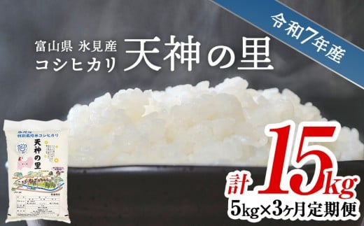 【特別栽培米】 〈3ヶ月定期便〉 令和7年産富山県産 特別栽培米 コシヒカリ 天神の里５kg　｜　お米 白米 精米 氷見 富山 米 国産 特別栽培 5kg 3ヶ月 連続 定期便 3回 エコファーマー 数量限定 コシヒカリ こしひかり 人気 お取り寄せ 減農薬 減化学肥料 安心 安全 環境にやさしい 農家直送