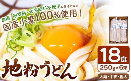 地粉うどんセット（農薬・除草剤・化学肥料 不使用の農地で栽培した 小麦 100％18食分） 250g6束セット 真岡市 栃木県 送料無料