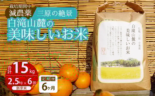 【6か月定期便】≪栽培期間中減農薬≫ 三原の絶景白滝山麓の美味しいお米 胚芽米 2.5kg×6回 2025年10月発送予定 瀬戸内ビオファーム ご飯 米 おこめ 002029