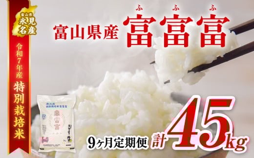 【特別栽培米】 〈9ヶ月定期便〉令和7年産 富山県産特別栽培米 富富富5kg　｜ ふふふ 富富富 定期便 ９ヶ月 毎月 ４５kg お米 白米 精米 氷見 富山 米 国産 特別栽培 5kg エコファーマー 数量限定 期間限定 プレミアム ブランド米 特別栽培米 安心 環境にやさしい 新米