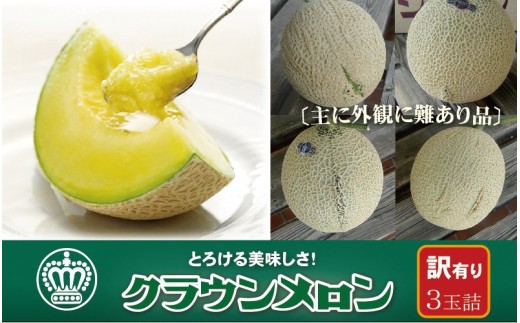 ＜訳あり＞クラウンメロン 3玉詰【1486550】 2068166 - 静岡県掛川市
