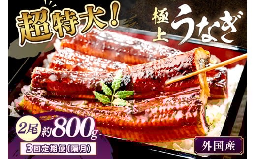 【定期便 隔月×3回】超特大！ふっくら肉厚！うなぎ蒲焼 2尾 合計800g前後　YK00483