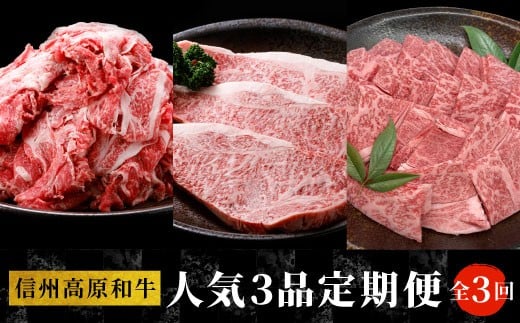 全3回★定期便 20セット限定！大人気の切り落としが入った 信州高原和牛人気定期便 切り落とし カタロース 焼肉カタロース サーロインステーキ ロースステーキ ステーキ 限定 定期便